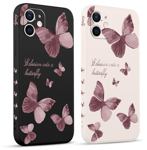 Pnakqil 2 stück Handyhülle für Apple iPhone 12 Mini 5.4,Hülle Blitz Schmetterling Bemaltes Muster süß Aesthetic Schön Mädchen Kameraschutz Stoßfeste Case Silikon Schutzhülle Tasche