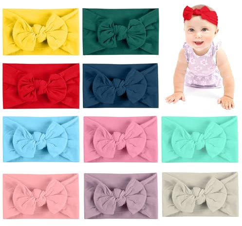 Aolso Diademas Bebé Niña, 10pcs Con Lazo de Nailon, Cintas Para la Cabeza de Recién Nacidos, Elástica Suave Para Niñas