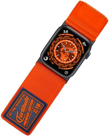 Tefeca Fortitude Series - Cinturino compatibile con Apple Watch/Apple Watch Ultra, 49/45/44/42 mm S/M, in nylon, ultra largo, colore: arancione, con adattatori neri