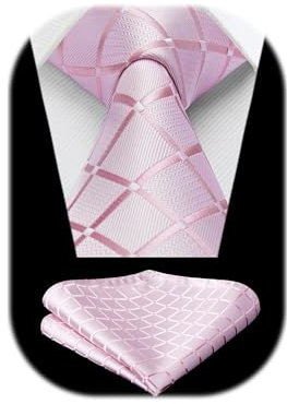 HISDERN Cravate Homme Rose Clair Classique Carreaux Cravate et Pochette Set Élégant Mariage Formelle Affaires Fete Travail