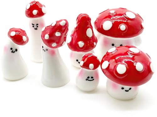 YIZHIXIANGQ Mini Champignons Résine, 7pcs Mini Champignon Rouge, Figurine Champignon Miniature, Mini Champignons Deco, Adaptée à la Décoration de Mini Jardins, Maisons de Poupées et Plantes en Pot
