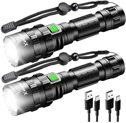 LeKaufen LED Taschenlampe Extrem Hell 2 Stück, Taschenlampe LED Aufladbar 13000 Lumen Große Reichweite, Taschenlampen mit 5 Modi Batteriebetrieben Wasserdicht für Camping Outdoor Wandern Notfälle