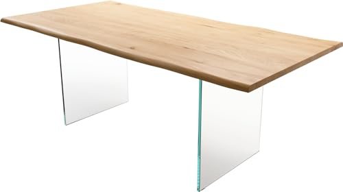 DELIFE Esszimmertisch Edge Eiche Natur 200x100x2,5-3 Glas Live-Edge Esstisch
