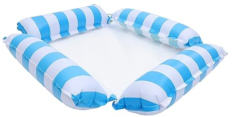 VICASKY Aufblasbarer Pool Float Hängematte Mesh Schwimmstuhl Für Erwachsene Atmungsaktives Wasserhängematte Lounge Mit Streifenmuster Faltbar Leichter Blauer Pool Liegestuhl