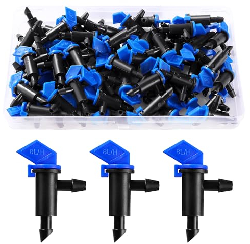 VooGenzek 60 Stücke 2 GPH 8 L/H Bewässerung Tropfer Emitter, Bewässerungsstrahler, TropfstrahlerGartenflaggen Bewässerung, Gartenflagge Bewässerung Tropfer, für Garten, Bäume und Sträucher, Blau