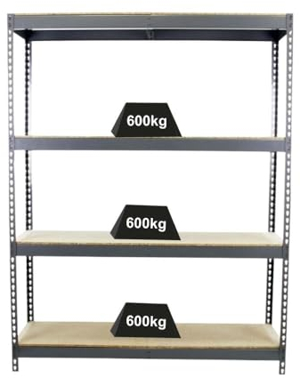 PROREGAL Schwerlastregal Wood Beast Four | HxBxT 200x150x75cm | 4 Ebenen | Fachlast 600kg | Grau | Weitspannregal Werkstattregal Lagerregal Kellerregal Gargenregal