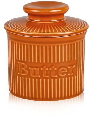 französische Butterglocke mit Deckel, Butterdose Keramik für frische weiche Butter, Porzellan Butterdose wassergekühlt, Vintage Buttertopf mit geprägter Wasserlinie,Geschenke für Frauen Männer, Weiß