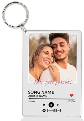 Guerity Porte-clés musical personnalisé avec cadre photo, porte-clés Spotify personnalisé | Plaque Spotif personnalisée, cadeaux pour la Saint-Valentin et anniversaire de mariage, Porte-clés D