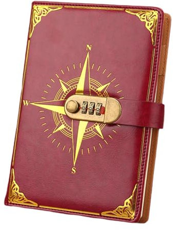 Diary with Lock Locking Journal Retro Design Locked Diary Password Lock Diary Teens, Red