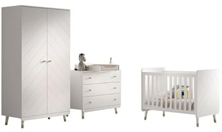 Vipack 4-teiliges Set Billy weiß Bett Kommode Wickeltisch Schrank