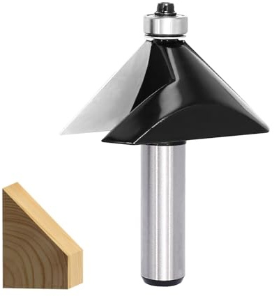 SICWOOD Chamfer Router Bit 1/2 Shank, 45° Degree Carbide 2-Flute Chamfer Cut, Edge Forming Bevel Router Bit, Chamfer Bit Miter Angle Router Cutters, for Miter Joints