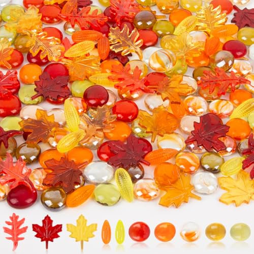 Herbstdekoration, sensorischer Behälterfüller, 100 Stück, Thanksgiving-Vasenfüller, Acryl-Edelsteine, Herbstblätter, Mais-Edelsteine, für Herbst und Erntedankfest, Tischdekoration, Vasenfüller