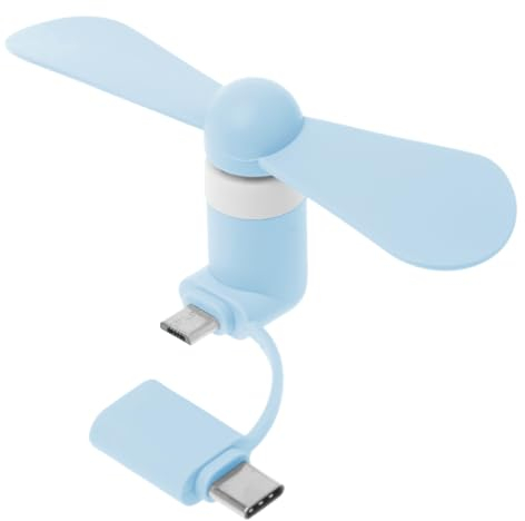 KANGQL - Mini ventilador USB tipo C extraíble USB-C Gadgets de baja potencia para teléfono celular, Powerbank PC, portátil, color azul