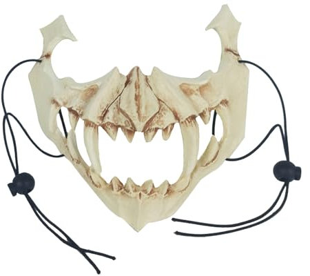 Japanische Halloween-Maske, Tier Skelett Maske Halloween, Harz Hund Schädel Knochen Zähne Scary Horror Devil Wolf Werwolf Maske Halbmaske Karneval Cosplay (C)