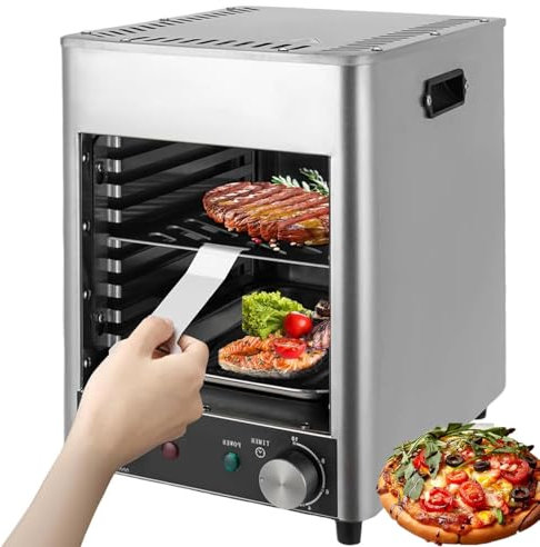 1700W Commercial Steak Oven Grill, Stainless Steel Smokeless Barbecue Grill, 200-800℃ Adjustable Temperature, 10Mins Timer, Indoor Baking Pizza Oven Cooker for Outdoor, Camping, Restaurant, Home