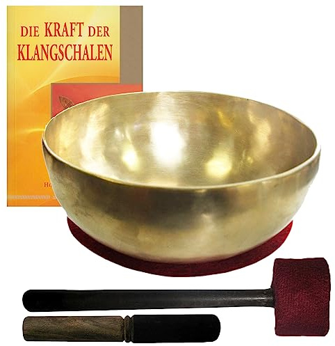 Therapie KLANGSCHALE 1200-1300g Handarbeit Nepal 5-tlg Klangmassage SET. GROSSE HERZSCHALE heller TON + Buch + 2 x Klöppel + ZUBEHÖR. 70216