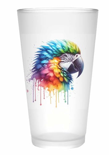 Merchandise for Fans Trinkglas |Saftglas | Glas | Becher | matt | 450ml - Vogel Papagei Ara bunt 16