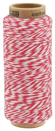zweifarbige Baumwollkordel 1,0 mm, Makramee Garn, Kordel für DIY Handwerk, Schnur Baumwolle Bindfaden Bäckergarn Geschenkband (1016 - Rot - Weiß)