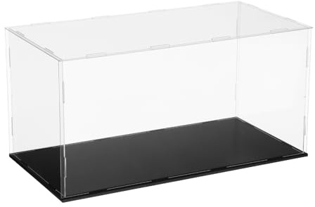 sourcing map Acrylic Clear Display Case for Collectibles Self-Assemble Display Clear Boxes with Black Base Dustproof Countertop Storage Box for Collectibles Action Figure, 15.7 x 7.9 x 7.9 Inch