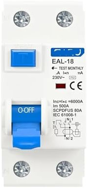 IONQXIDLD Disjoncteur électromagnétique à Courant résiduel, Type AC 2P 4P 30mA, disjoncteur différentiel, Interrupteur de sécurité(2P 63A)