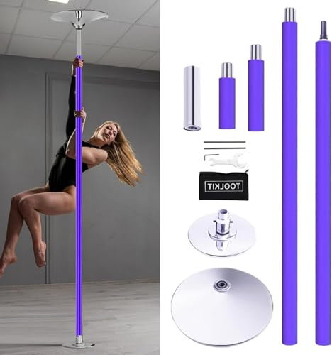 AVLLSO Barre de Pôle Dance Poteau d'entraînement violet en silicone pour les appartements à domicile, Kit de poteaux de danse réglables robustes pour plafonds de 2,7 m, 2,8 m, 3 m, 3,3 m de haut(3.7M-