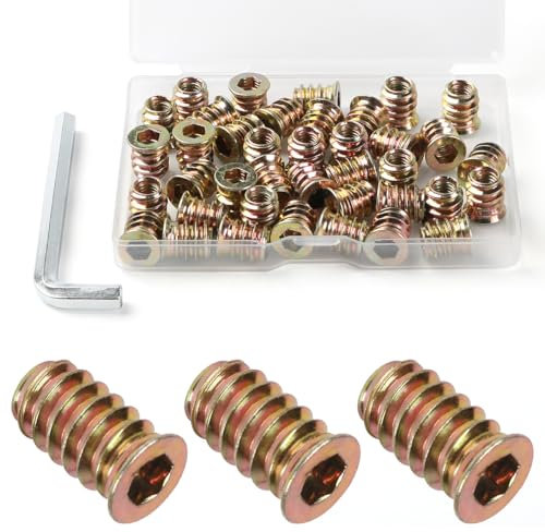 BOUMVID Insert Fileté Bois M6 x 13mm, 40 Pièces Douille Filetée Visser Inserts Écrous à Zinc, Insert D'écrou Borgne Metal Ecrou Hexagonal, Intérieur Manchons a Visse Vis Tête, pour Meubles en Bois