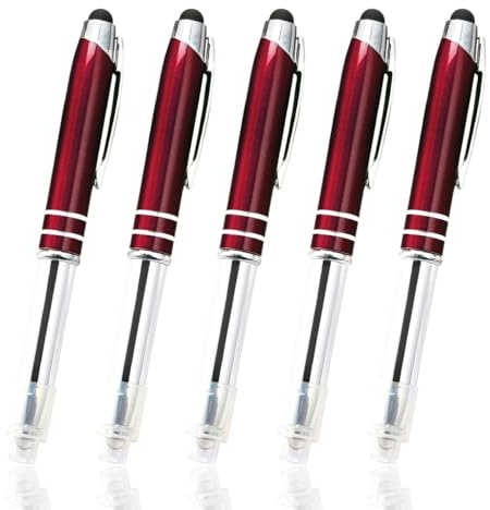 3 in 1 Pen Torch LED Ballpoint Pen Multifunctional Stylus Pen with Torch Light & Writable Ballpoint Pen Tip for Touch Screen Devices/Paper (Black Ink, Red)