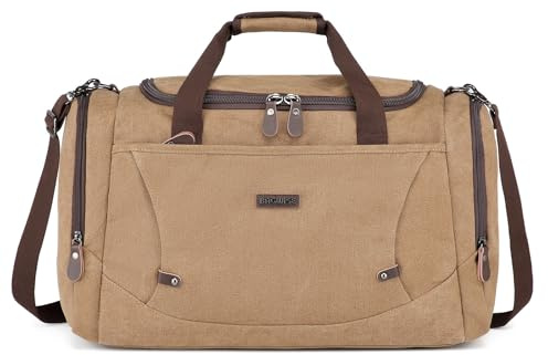 bagwise Canvas Duffle Bag for Travel Water Repellent Weekender Bag Carry On Duffle Bag Travel Essentials Sport Gym Bag for Men Women (Camel)