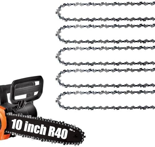 5Pack R40 10 Inch Chainsaw Chain .043 Gauge 40 Drive Links 3/8 Pitch Replacement Chains Compatible with Ryobi Echo CS-271 PPF-225 Homelite WORX WG322