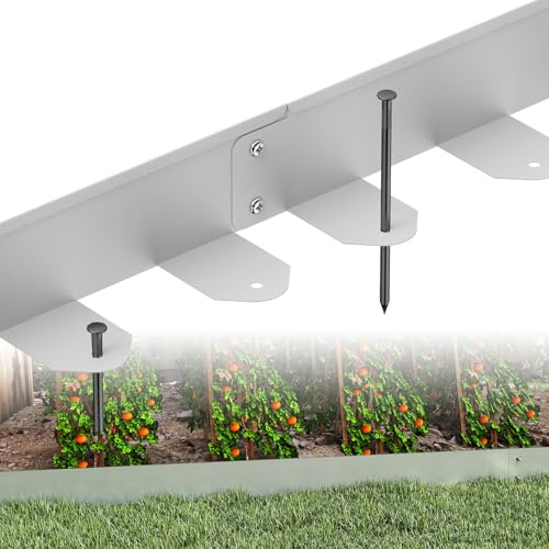 ACXIN Lot de 10 bordures de pelouse flexibles en métal - 100 x 10 cm - Bordure de parterre galvanisée avec 50 piquets d'ancrage - Pour cour, jardin, ferme, argenté