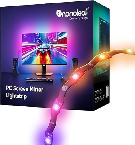 Nanoleaf Tira de luz para espejo de pantalla de PC, tira LED para monitor USB‑C de 8 pies, 75 LED, 16 millones de colores, pantalla en tiempo real y sincronización de música, recortable, compatible