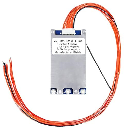 Bisda BMS 7S 24V 30A Lithium-PCB-Schutzplatine mit Balancerleitung und NTC, Split-Port, zehn Schutzfunktionen, Lithium-Ionen-Batteriemanagementsystem, Li-Ion BMS