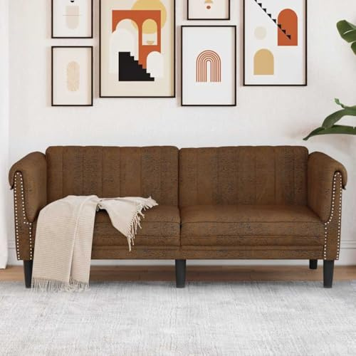 Qnhdfrt Zweisitzer Sofa Couch Braun Kunstleder Wildleder-Optik Komfortables Design für Wohnzimmer Balkon oder Esszimmer – Größe 182x77x74 cm mit Stabilität