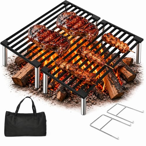 Denmay 40,6 x 40,6cm Klappgrill Grillrost mit Tasche, Holzkohlegrill Klappgrill Tischgrill, Klappbarer Grillrost mit Tragetasche und Griff, Outdoor Grillgitter für Gartenpartys, Picknick, Terasse