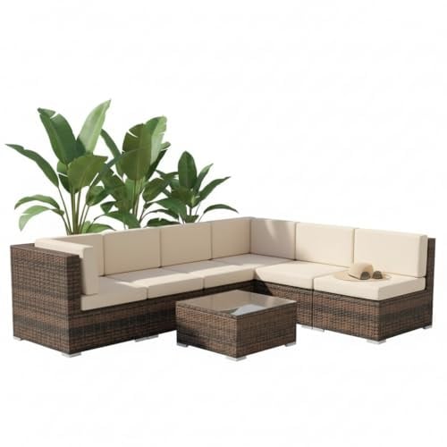 Mucola Gartenmöbel Set Polyrattan Lounge XXL Sitzgruppe modular Braun | Auflagen 10 cm dick, Bezüge abnehmbar, waschbar bei 30°C, Tisch mit Glasplatte, UV-beständig, Outdoor, inkl. Verbindungsclips