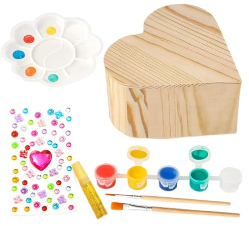 Kinder basteln ihre eigene Schmuckschatulle – Schmucktruhe-Malset, DIY-Schatztruhe-Bastelset, herzförmige Aufbewahrungsbox dekorieren | Kunst- und Bastelaktivität für und Mädchen im Alter von 3