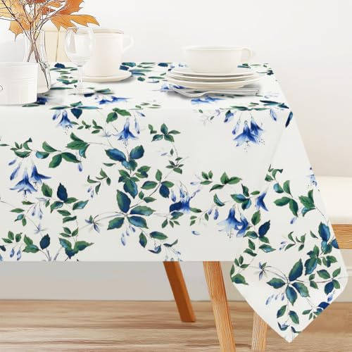 INFUNLY Blue Bellflower Tablecloth 60x90 Inch Boho Country Tablecloths Blue Floral Table Cloths Hanging Bluebell Flower Table Cloths Spring Table Cover for Picnic Wedding Birthday Tea Party Decor