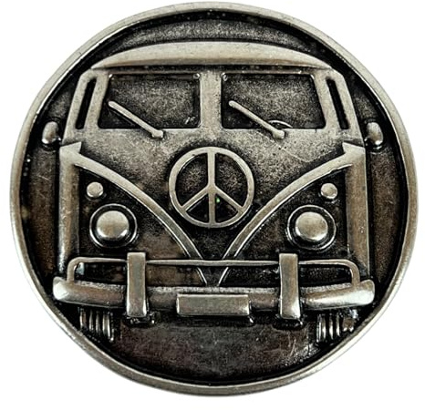 UmjuBELT Wechselschließe Peace Bulli, Silber, für 4 cm Wechselgürtel, Hippie-Style