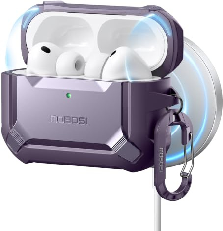 MOBOSI für AirPods Pro 3 Hülle Case mit Magnetisch Schluss,Lila | Kompatibel mit MagSafe,Militärschutz Stoßfest Schutzhülle Tasche mit Reinigungsset & Karabiner für airpod pro 3 case (2025)