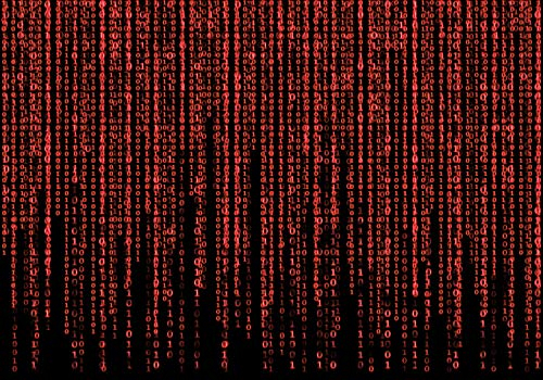 decomonkey Fototapete Matrix 300x210 cm XXL Design Tapete Fototapeten Vlies Tapeten Vliestapete Wandtapete moderne Wand Schlafzimmer Wohnzimmer Daten Code Regen schwarz rot