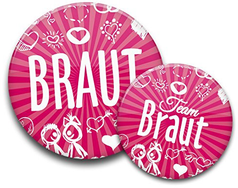 Junggesellinnenabschied Accessoires Frauen: 10 1 stylische Buttons für die Braut und das Team Braut – die perfekte Deko für den Junggesellenabschied (JGA)