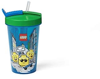 LEGO Tumbler With Straw - Fun & Functional Hydration for Kids | Reusable, Insulated Cup With Straw, Lid & LEGO Iconic Graphics, Blue and Green