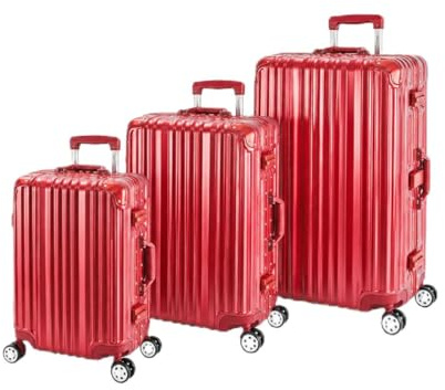 Travelhouse® London 3-teilig Aluminium-Rahmen Koffer-Set Rot | Polycarbonat-Hartschale, Ohne Reißverschluss, TSA-Schloss, 4x 360° Doppel-Rollen, S+M+L