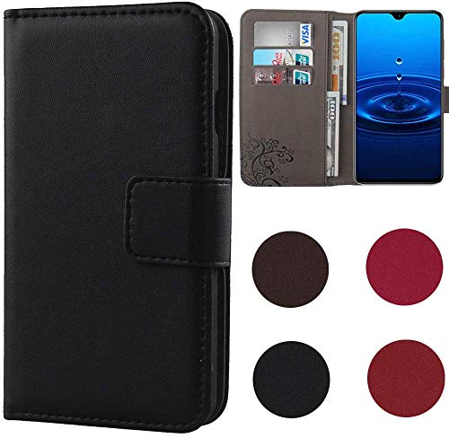 Dingshengk Flip Schwarz Echt Leder Tasche Hülle Für TP-Link Neffos C9A 5.45 Lederhülle Handyhülle Schutz Klapp Handytasche Handy Etui Brieftasche Cover Case Abdeckung