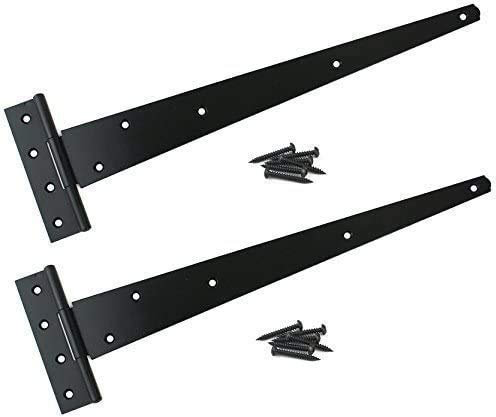 Haven Heritage - 2 x Black Tee Hinges for Gate, Outside Door Security, Gate Hardware, Shed Door Hinge, Heavy Duty Hinges with FIXINGS Included, Garden Gate Hinges, (24) 600mm