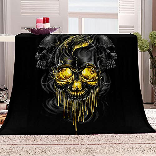 GHFFBUX Kuscheldecken 150x200 cm Totenkopf Gold schwarz 3D Drucken Decke Flanell Flauschige Decke Kuschelige Wohndecke Sofadecke Reisedecke Vielseitig Einsetzbar Decke