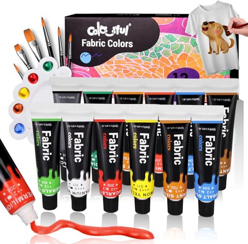 Colorful Juego de pintura de tela para ropa, 12 colores, kit de pintura permanente para zapatos, lienzo, juego de pintura no tóxica para adultos, principiantes y artistas
