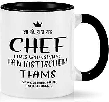 Joymaking Tasse mit Spruch - Ich bin stolzer Chef eines wahnsinnig fantastischen Teams - bester Chef Geschenk Kaffe Tasse für Chef Geburtstag, Abschied Teetasse