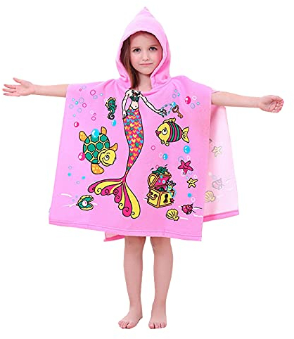 Badetücher Kinder mit Kapuze, Mikrofaser Poncho Handtuch Kinder Strandtücher Schwimmen Pool Handtuch Badetuch Duschtücher Bademantel für Mädchen, Jungen Kleinkind 2-8 Jahre alt (Meerjungfrau)