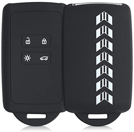 kwmobile Autoschlüssel Hülle kompatibel mit Renault 4-Tasten Smartkey Autoschlüssel (nur Keyless Go) - Silikon Schutzhülle Schlüsselhülle Cover Rally Pfeil Streifen Schwarz Weiß Schwarz